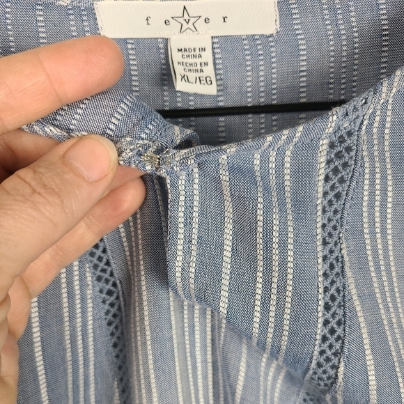 MSRP $50 Fever Smocked Long Sleeve Blouse Blue White Crochet pin stripe Sz XL - Picture 5 of 8